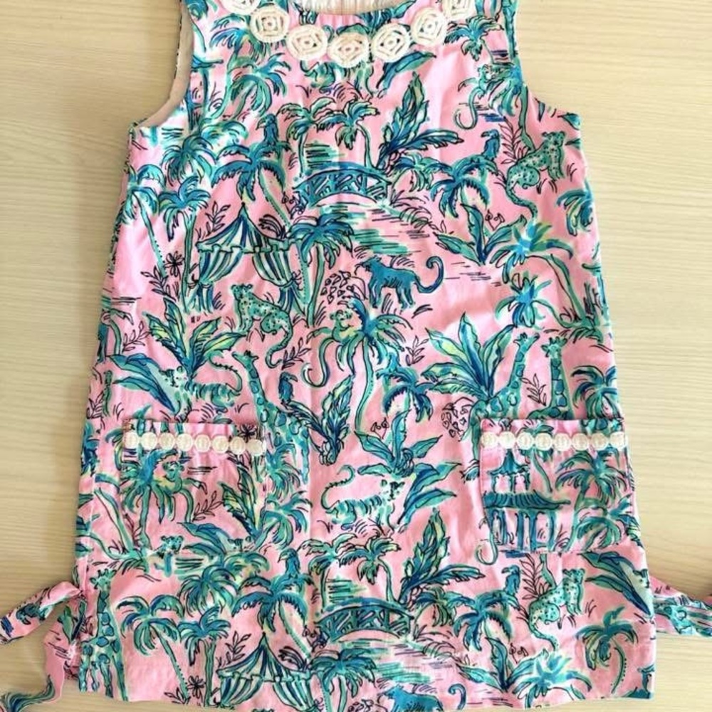 Lilly Pulitzer Out of Office Mini Classic Shift Dress 4T animals pink Kids